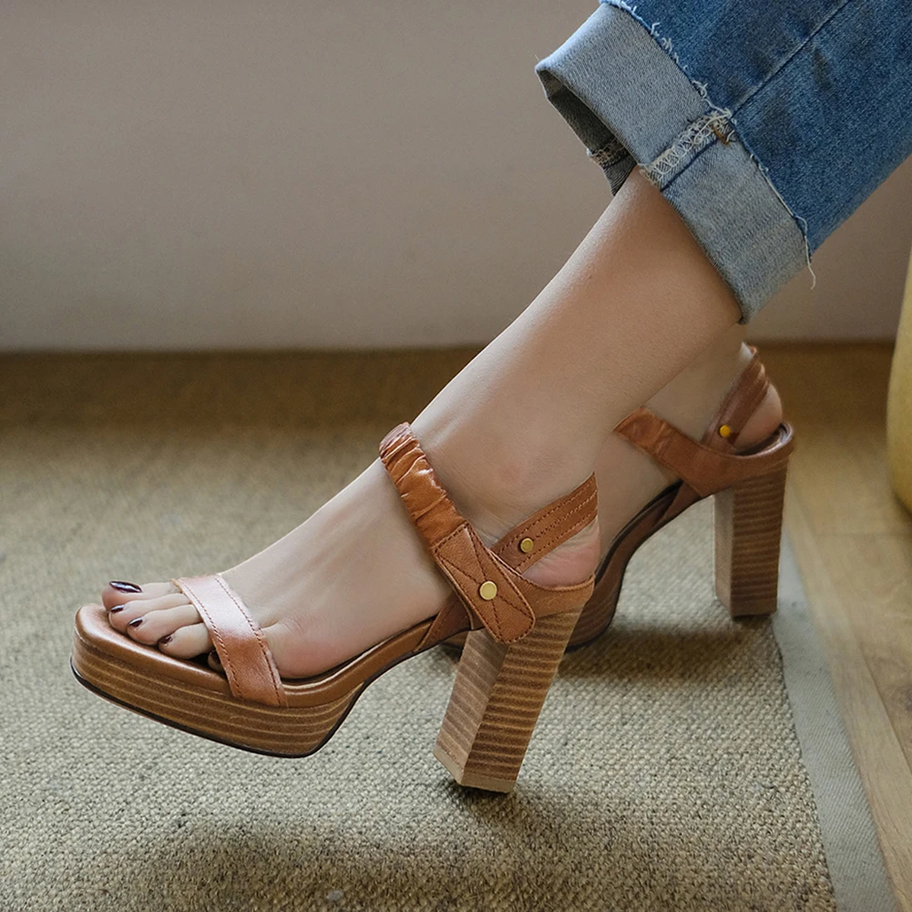 

Fashion Sheepskin Genuine Leather Shoes Sandals Woman Summer Platform High Heels Sandals Women Shoes Woman