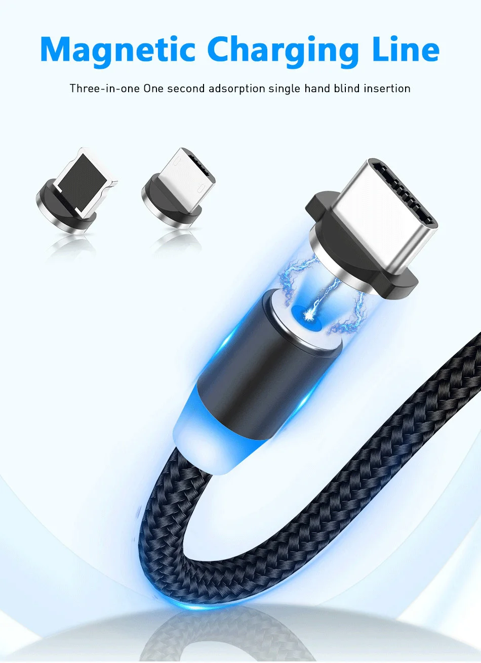 1 м светодиодный магнитный кабель type C Micro USB Магнитный зарядный кабель для Apple iPhone X Xs Max XR 8 samsung S10 S9 Android телефонный шнур