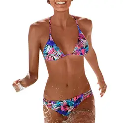 Сексуальные женщины бразильские кружевной принт купальный костюм с открытыми плечами пуш-ап мягкий бюстгальтер с высокой талией