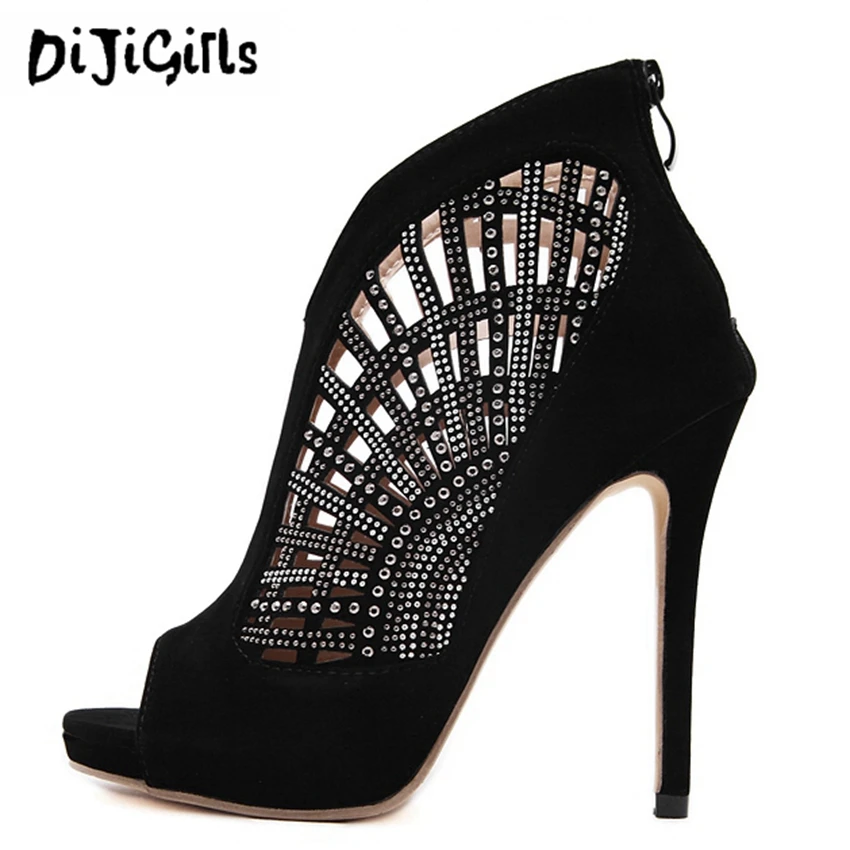 

Women Fashion Rhinestone Ankle Summer Boots Sexy High Heels Open Toe Party Shoes Woman Pumps Stiletto Booties