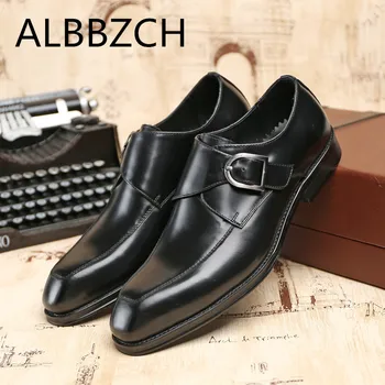 

New men's genuine leather dress shoes men fashion buckle designer wedding shoes comfortable business office work shoes size US10