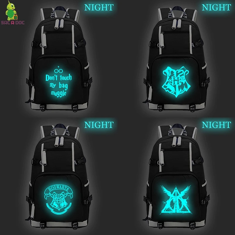 

Preppy Style College Backpacks Satchels for Teens Harri Potter Cool Prints Notebook Backpack Luminous Canvas School Bag Plecak