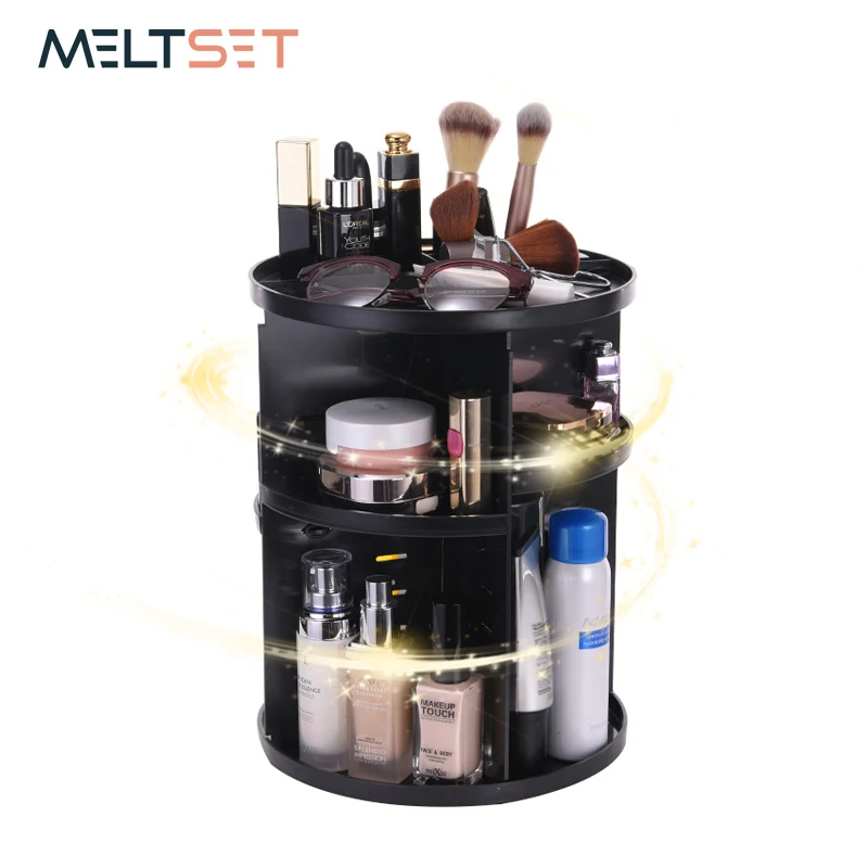 Baratos Organizador de maquillaje giratorio de 360 grados, caja para cosméticos, caja para lápices labiales, estuche para mujer, organizador de tocador
