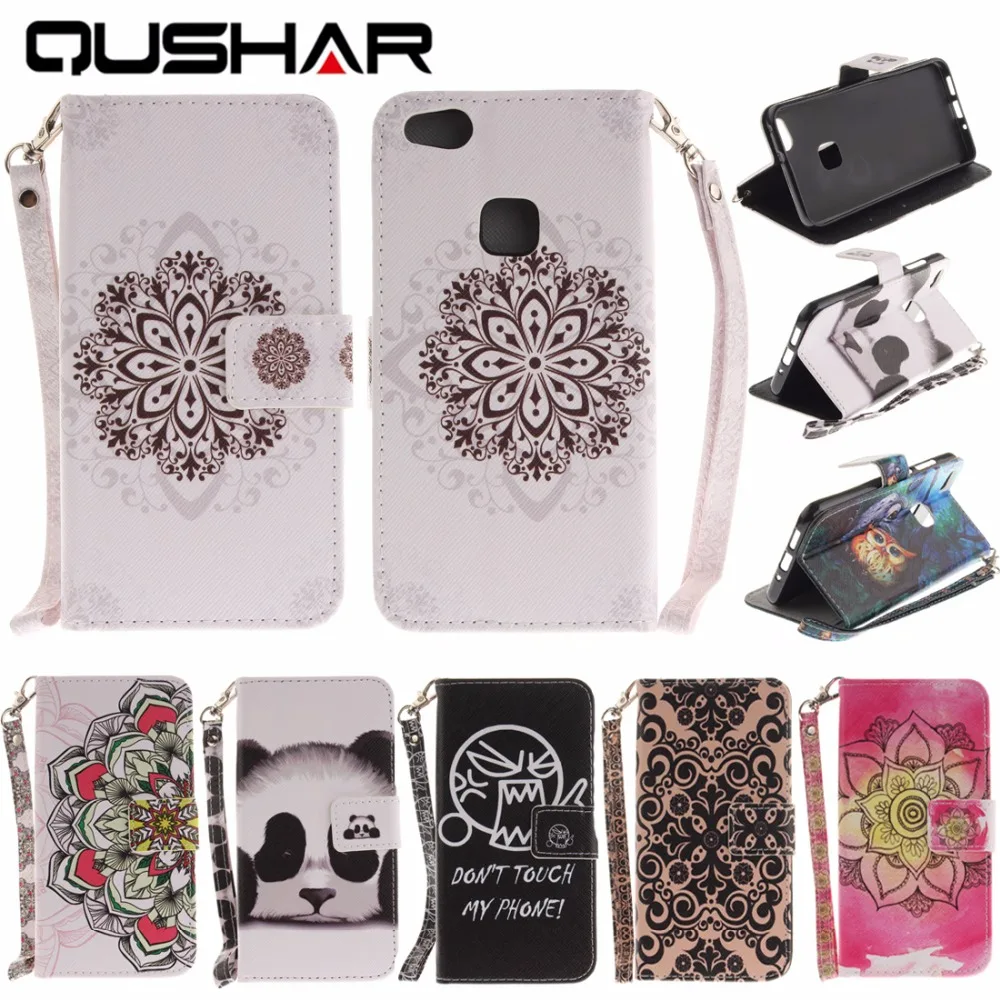 QuShar Good Quality Printed Wallet Case for Huawei p10 Lite Flip Leather Stand Card Slot Cover p10lite Phone Bag | Мобильные