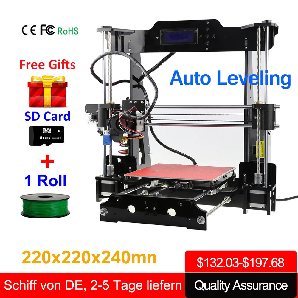 

Newest Upgraded Reprap I3 3D Printer kits High Quality Desktop I3 Auto Leveling 3d printers with 1 Roll filament and 8G SD Card