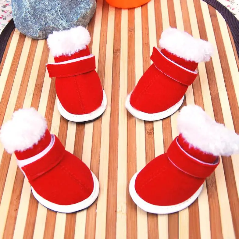 1 Set/4Pcs High Quality Christmas Pet Dog Walking Booties Cotton Shoe