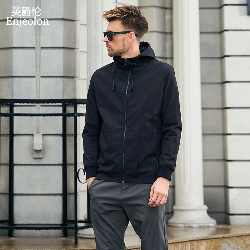 

Enjeolon brandhoodies Bomber jackets coat men black solid Mens jcaket 3XL coats hoody collar jacket clothes JK2602
