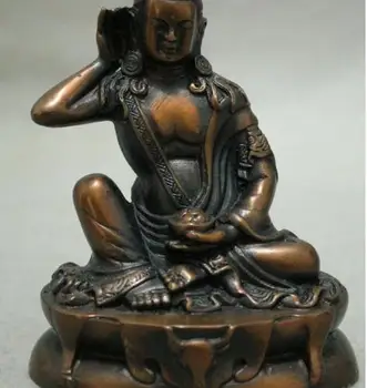 

YM 304 8CM Old Tibet Buddhist Bronze Milarepa Arhat Buddha Ride Deer Head Statue