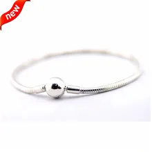 Настоящее 925 браслеты стерлингового серебра и змея цепной серебряный браслет с круглой застежкой для женщин DIY Fit Шарм Бусины