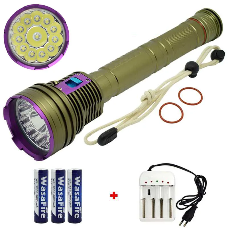 

Diving Flashlight Professional 100m Underwater 12x XM-L2 LED Lantern Scuba Dive Torch Light Lamp for 3x18650 or 26650 for Diving