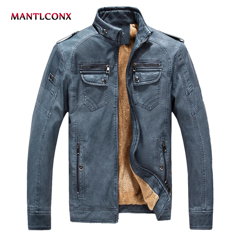 

MANTLCONX 2019 New Hot Men Jacket Winter Thick Coat Leather jaqueta de couro masculina Men's Fashion Denim Leather Jacket Plus