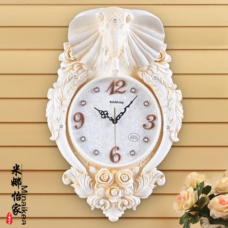 Elephant Wall Clock Retro Mute Quartz Pendulum Clock Garden Wall Clocks C  