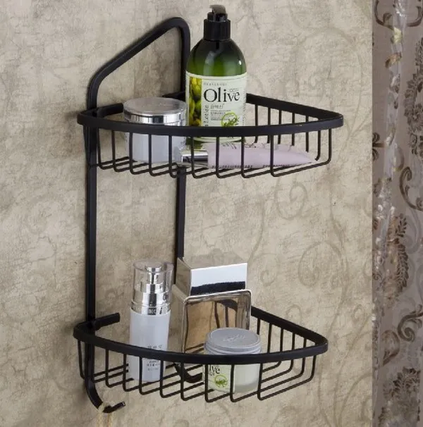 

Black Oil Rubbed Antique brass Wall Mounted Bathroom Dual Tier Corner Shower Shelf Storage Basket Bathroom Accessory mba067
