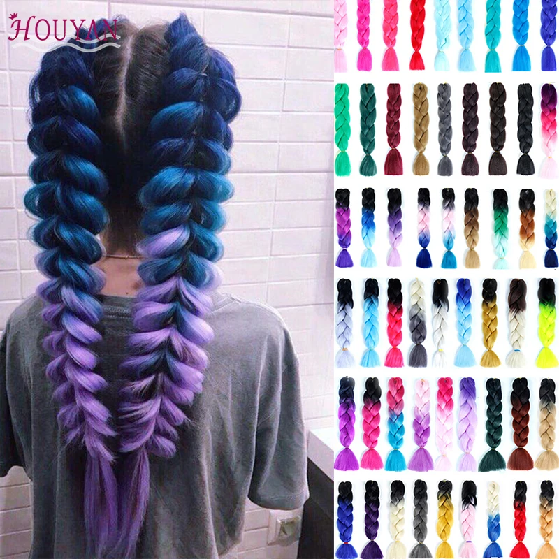 

HOUYAN Synthetic Hair Extensions Ombre Braiding Hair One Piece Afro Bulk Hair Jumbo Crotchet Braids Extensions