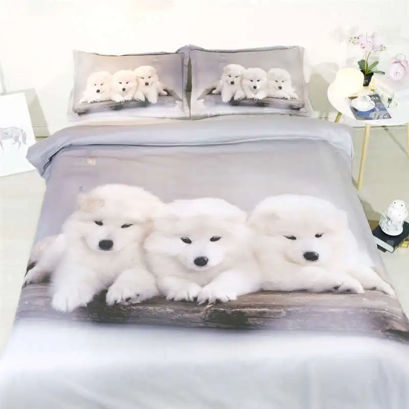 Us 43 99 30 Off Cute Bedding Sets Queen Size White Dog Duvet Cover 3d Silver Bedlinens Kids Bed Clothes Animal Home Textile 3pcs Girls Bedspread In