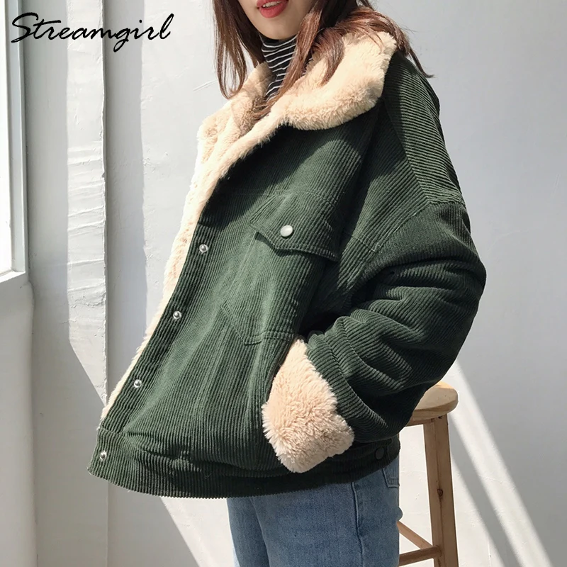 Finest Corduroy Jacket Women Fall Jackets For Women 2018 Coats And Jackets Women Winter Rabbit Fur Corduro