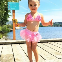 Купальный костюм из двух предметов для маленьких девочек; купальник с цветочным рисунком для маленьких девочек; купальник с юбкой; бикини; купальный костюм; одежда для купания