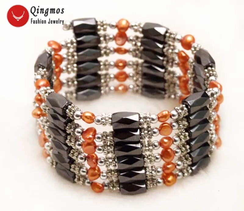 

Qingmos Trendy Pearl Bracelet for Women with 4-5mm Red Baroque Pearl and Black Hematite Magnetic 38'' Necklace/Bracelet bra350