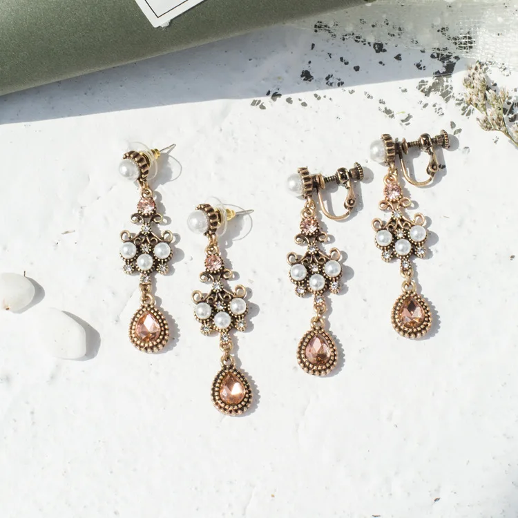 Серьги клипсы в Корейском стиле длинные серьги барокко с кисточками и жемчугом