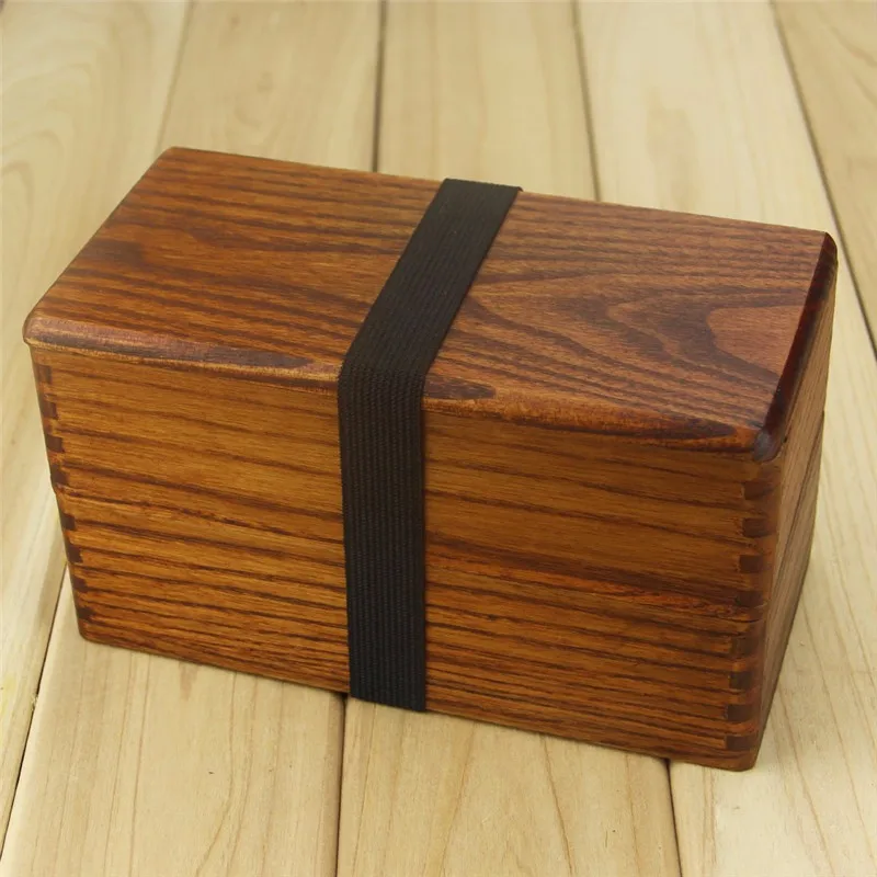 Деревянный Еда коробка традиционные японские Плетеный абажур из натурального дерева, квадратная двойная Слои Для женщин Для мужчин деревянные часы бенто ланч бокс обед Пикник плита для приготовления суши