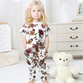 

Girls Set Todler Girl Clothes Dot Flower Short Sleeve Tops Shirts+Long Pants Two Piece Set Top And Pants Girls Summer Outfits