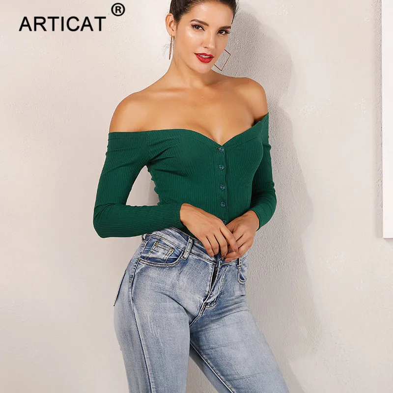 Articat Off Shoulder Knitted Sexy Bodysuit Women 2018 Strapless Elastic Summer Top Bodycon Jumpsuit Rompers Casual Body Playsuit