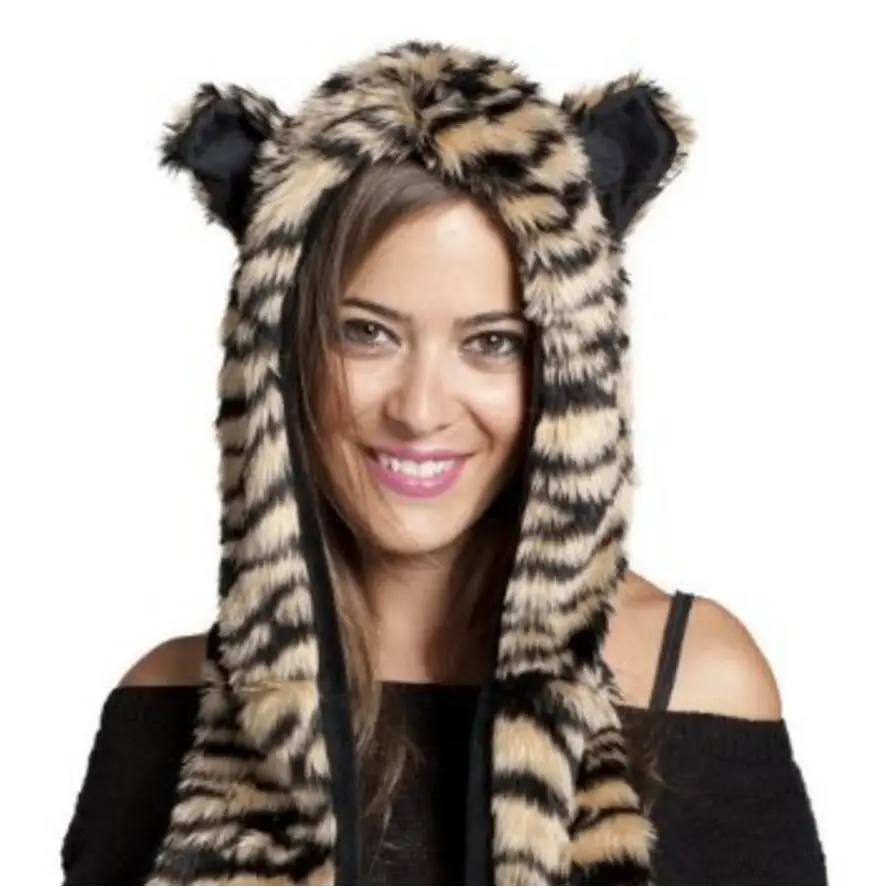 Crazy Fox Precious Faux Fur Hood Animal Hat With Ear Flaps and Hand