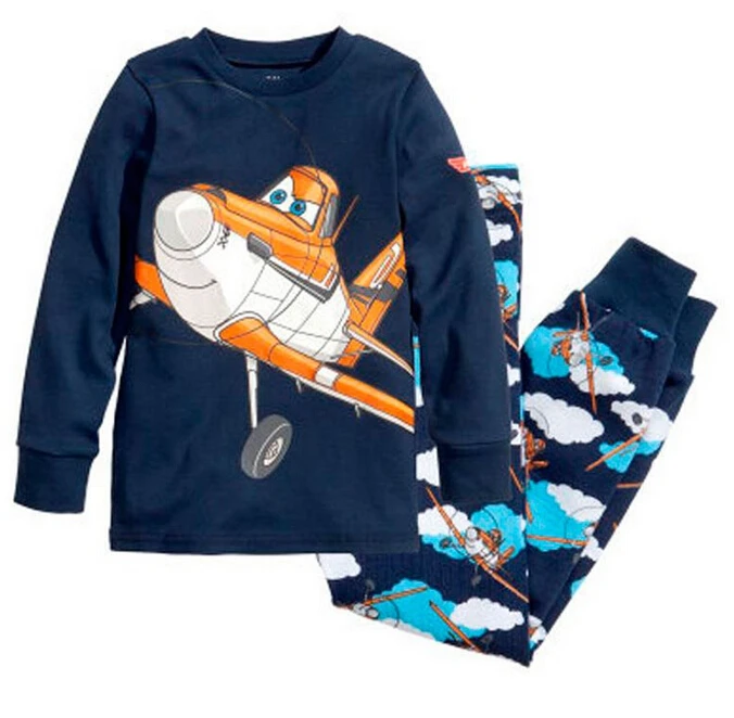 

Drop shipping Lovely kids planes pajamas set boys long sleeve spring autumn sleepwear clothing baby lovely pyjamas suit