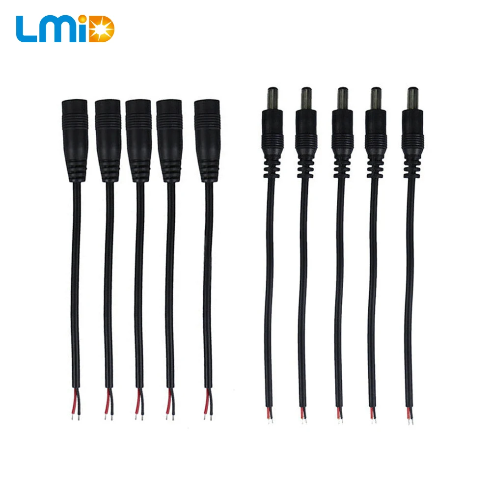 

5pcs/lot 12V DC Power Plug Male and Female DC Connector Cable 5.5X2.1mm With Cord Adapter Cable For Led Strip Pigtail Plug Wire
