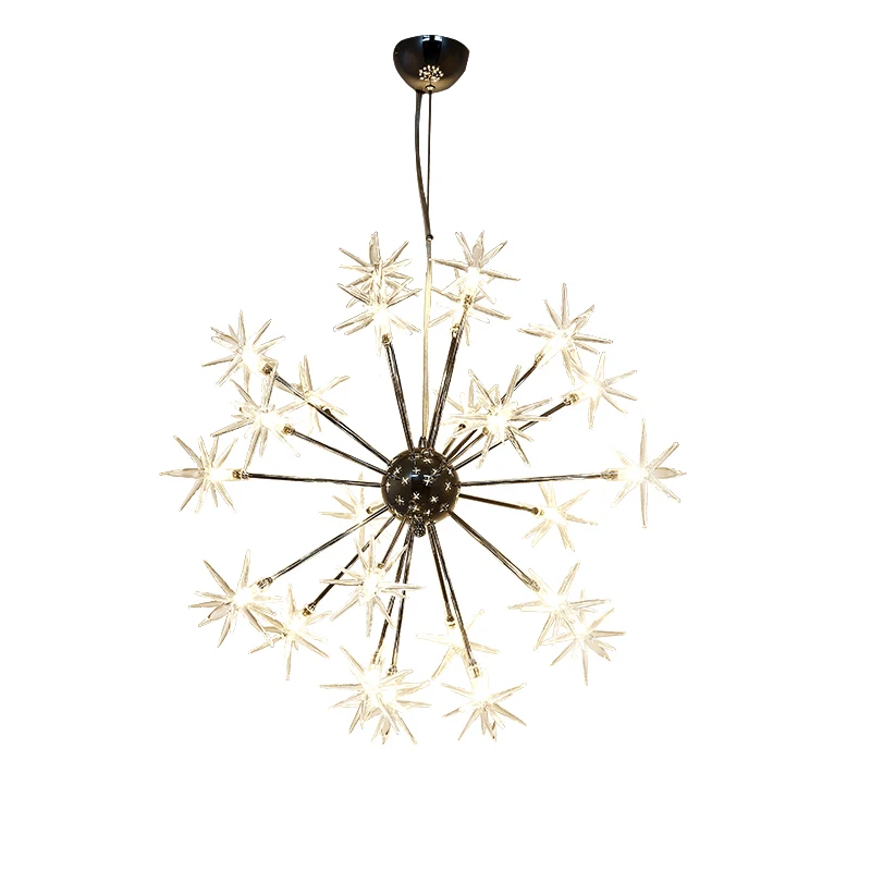 

Acrylic snowflake LED Pendant Light creative 32 light chrome color metal body PMMA lampshade Decoration Light suspension lamp
