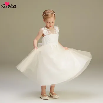 

TaoHill Jewel Neck Flower Applique Butterfly Girl Dresses For Weddings Beige First Communion Dresses With Girls Pageant Gown