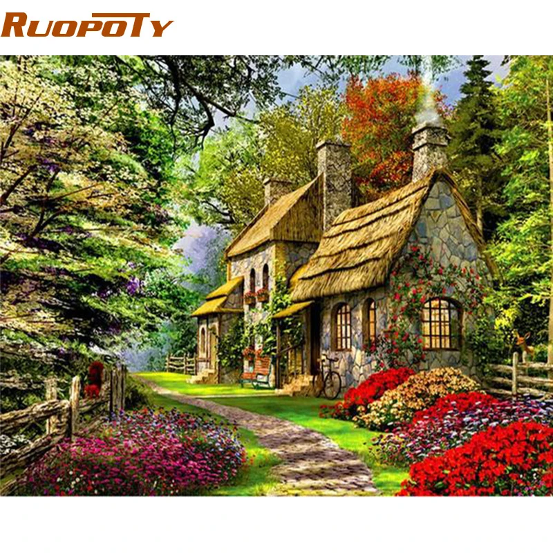 Frameless-DIY-Painting-landscape-Cabin-in-the-woods-By-Numbers-Acrylic-Paint-On-Canvas-Handpainted-Oil_grande