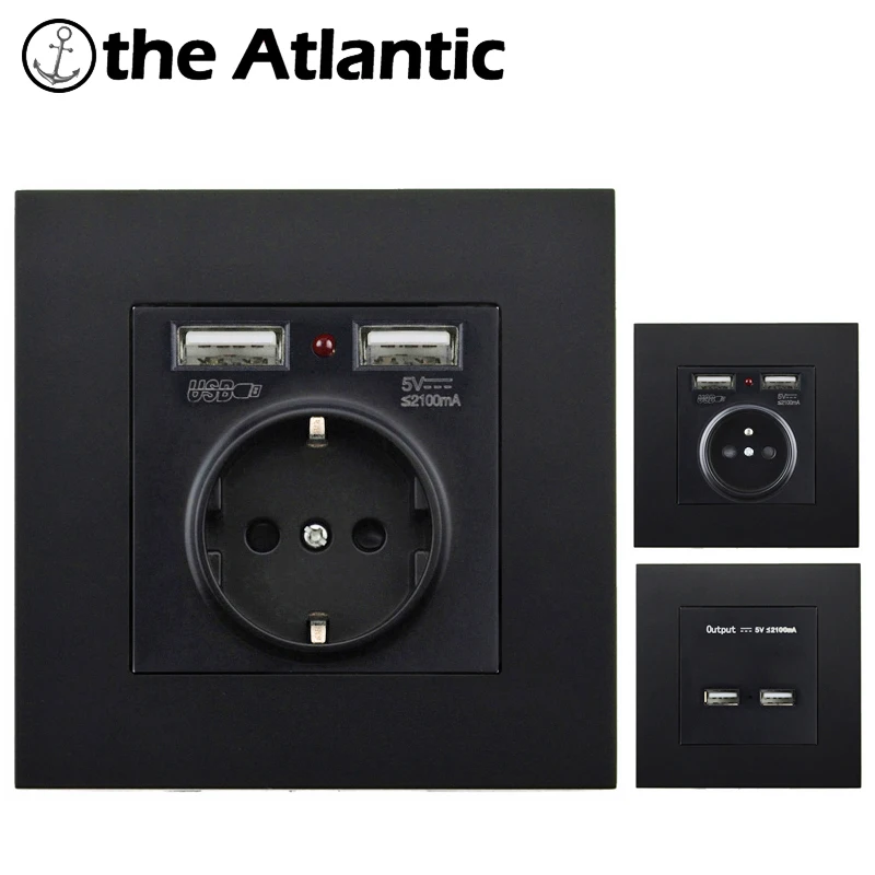 

16A Socket Power Outlet EU France Standard Dual USB Outlet Port 5V 2.1A Wall Charger Adapter LED Indicator PC Plastic Panel