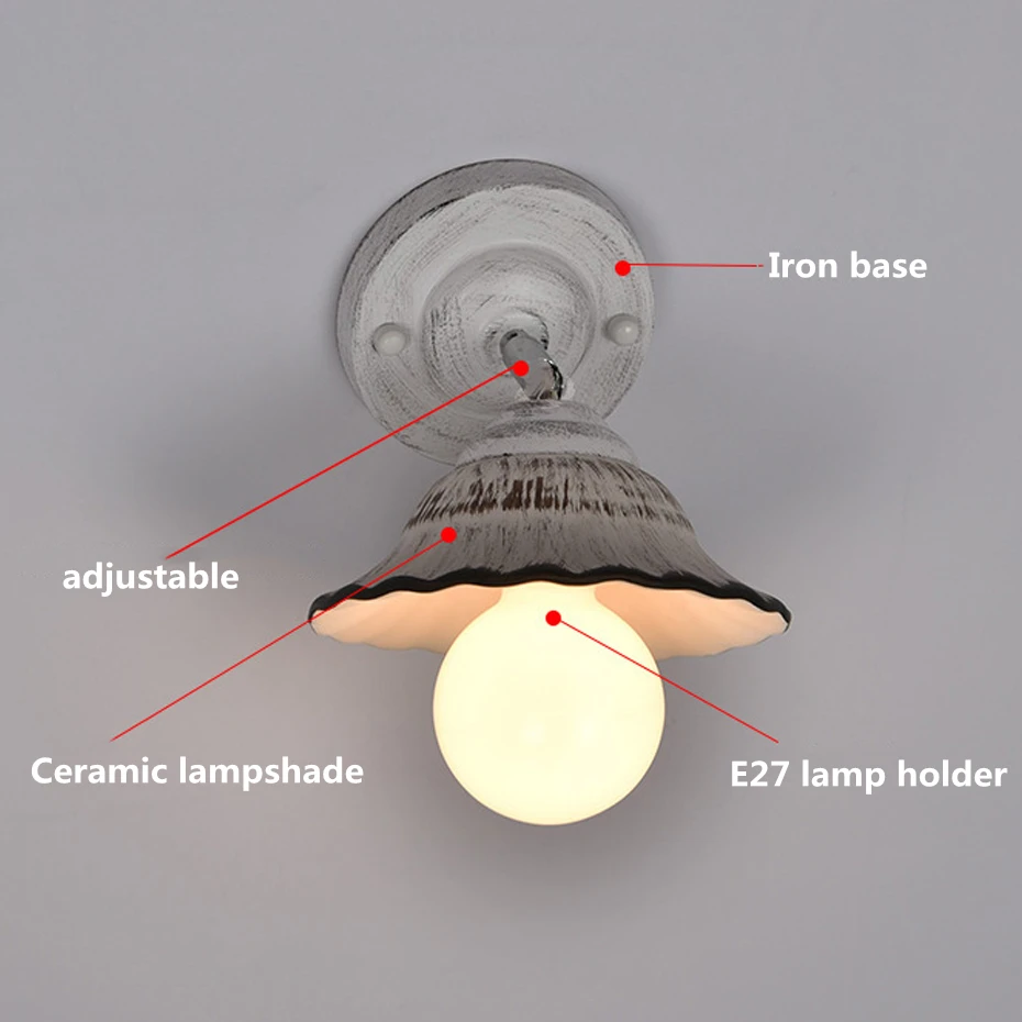 Винтаж промышленного ветер AC110V-220V настенный светильник в стиле ретро керамика E27 настенный светильник для внутреннего Спальня Ванная комната балкон проход потолочный светильник