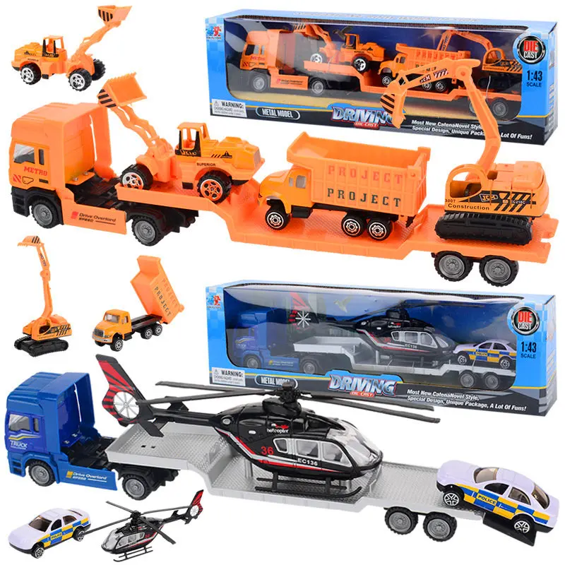

Large Alloy Engineering Model Toy Truck Truck Trailer 4 Combination Gold Aircraft Racing Scooter Model