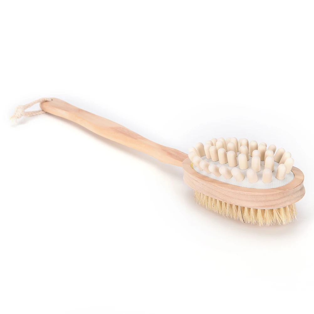 

High quality 1PCS 2-in-1 Sided Natural Bristles Scrubber Long Handle Wooden Shower Bath Brush Body Massage Brushes