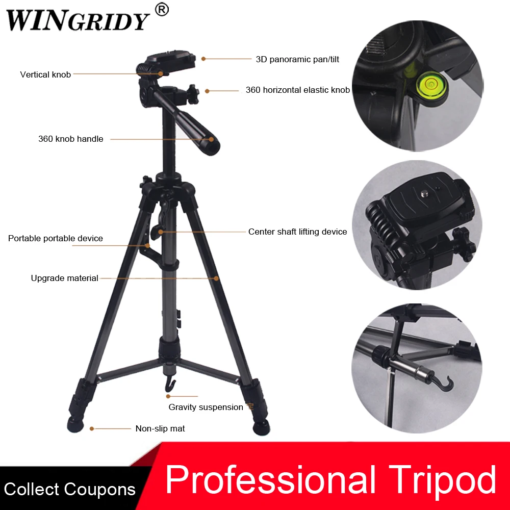 WINGRIDY BJ-1200 Профессиональный портативный легкий дорожный алюминиевый штатив для камеры с панорамной головкой для смартфона SLR DSLR цифровой камеры