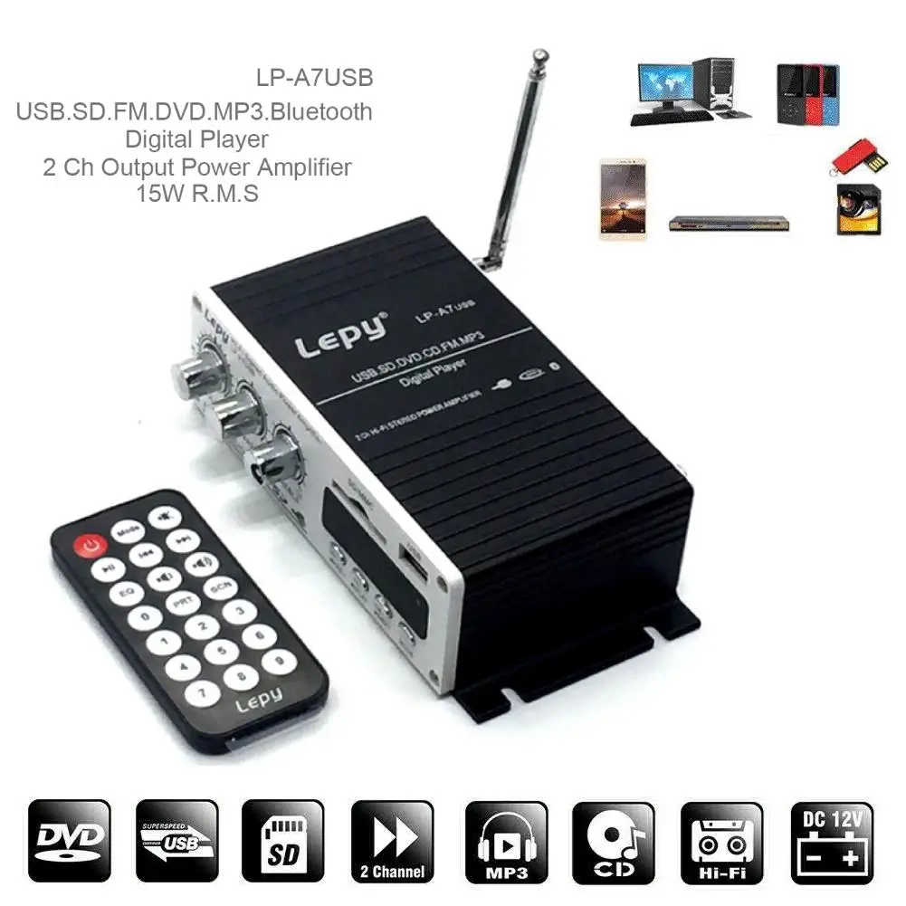 Dragonpad LEPY Bluetooth мини усилитель мощности аудио hi-fi AMP MP3 FM USB SD AUX Car Home | Автомобили и