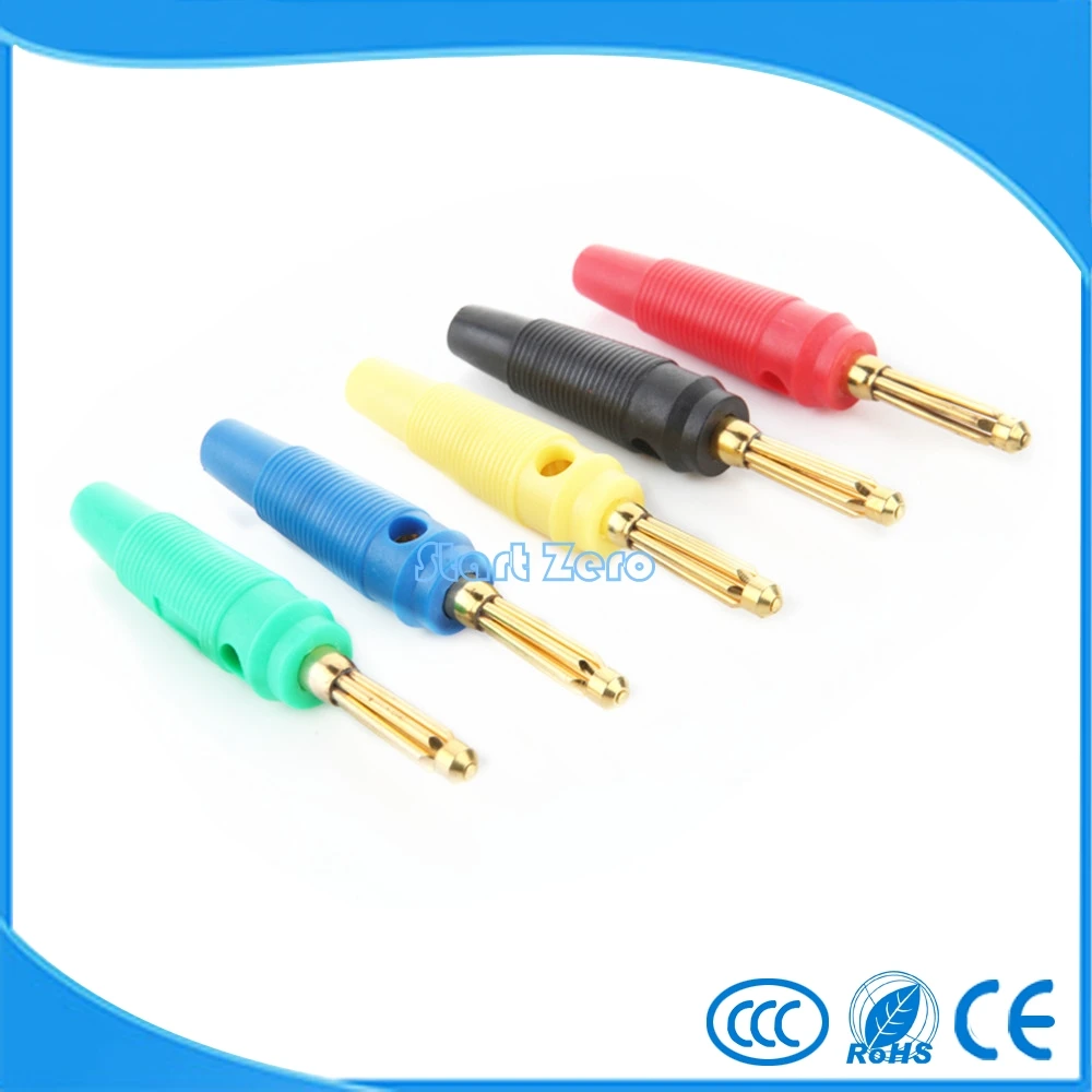 

2pcs 4mm Solderless Stackable Banana Plug 20A Large Current High-voltage Banana Gold plated Connector Head