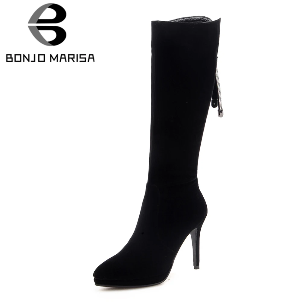 Pointu Femme No Sexy Black Fur Sur Bout Strass À Fur Chaussures Noeud Zlip Moto Hauts De Talons Femmes Ceinture Bottes Genou Bonjomarisa black rCsQdhtx