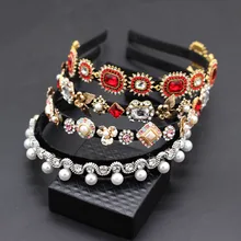 Изысканная модная повязка на голову в стиле барокко с металлической геометрией, полностью жемчужные листья, Ретро Повязка на голову, уличная съемка, подиум, простая повязка для головы 881