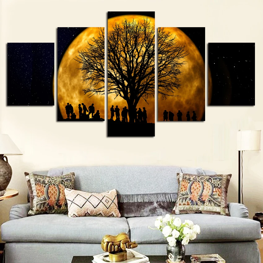 

Canvas Painting 5 Pieces the setting grow up tree picture dropping price poster HD printModern Home Decoration No Frame FA465