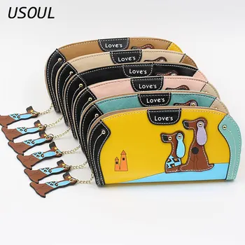 

USOUL Wallet Women PU Leather Cartoon Dog Wallets Lady Clutch 6 Colors Puppy Zipper Card Holder Female Change Purses