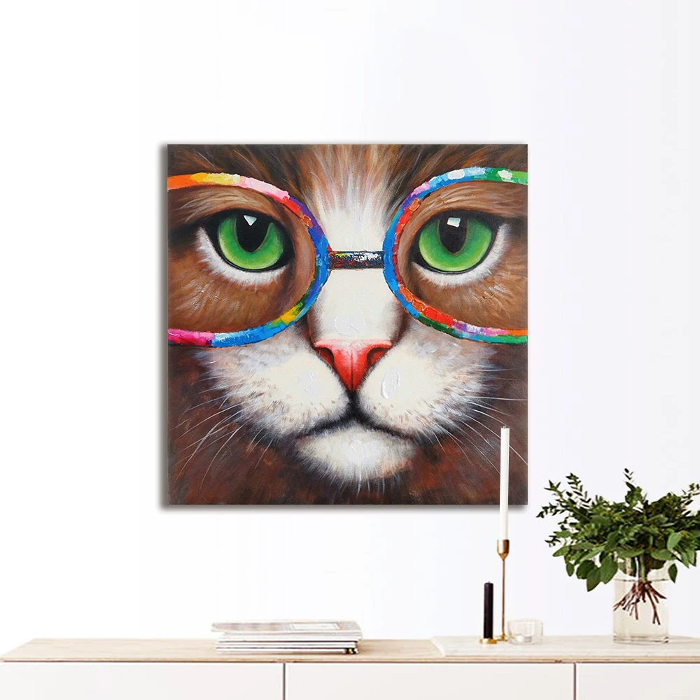 Billige HDARTISAN Wand Kunst Bild Tier Katze Mit Brille Gedruckt Leinwand Malerei Für Wohnzimmer Home Decor Kein Rahmen