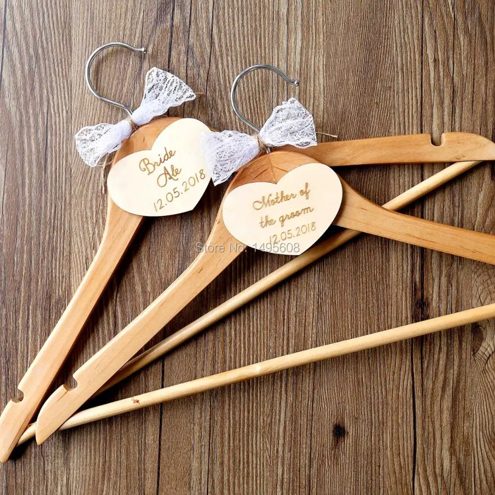 

Personalized Wood Wedding Hanger Bridesmaids Hanger Brides Hanger Rustic Woodland Shabby Chic Jute Rope and Lace Bow Personalize