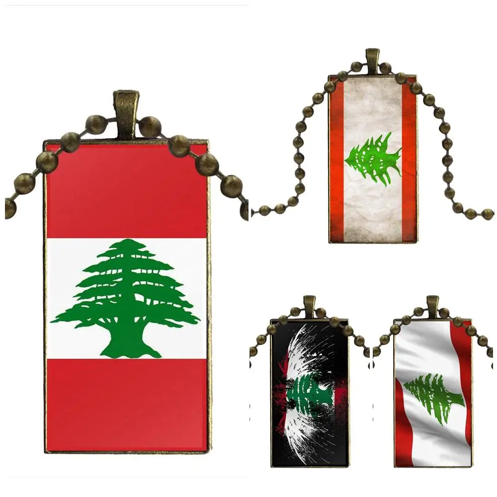 EJ Glaze Custom Lebanon Flag Lebanese Red Back Glass Cabochon Pendant