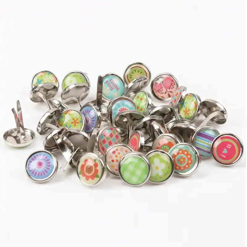 50 Pieces 8 x 15mm Mixed Colors Round Rhinestone Mini Head Split Pins Metal Brads Suit for Scrapbooking DIY Crafts Decoration