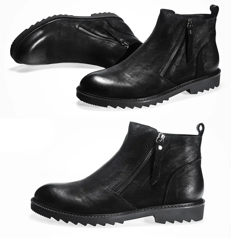 Новые зимние мужские ботинки из толстой кожи; высокие ботинки в британском стиле; Мужская обувь; ботильоны из натуральной коровьей кожи с круглым носком на молнии