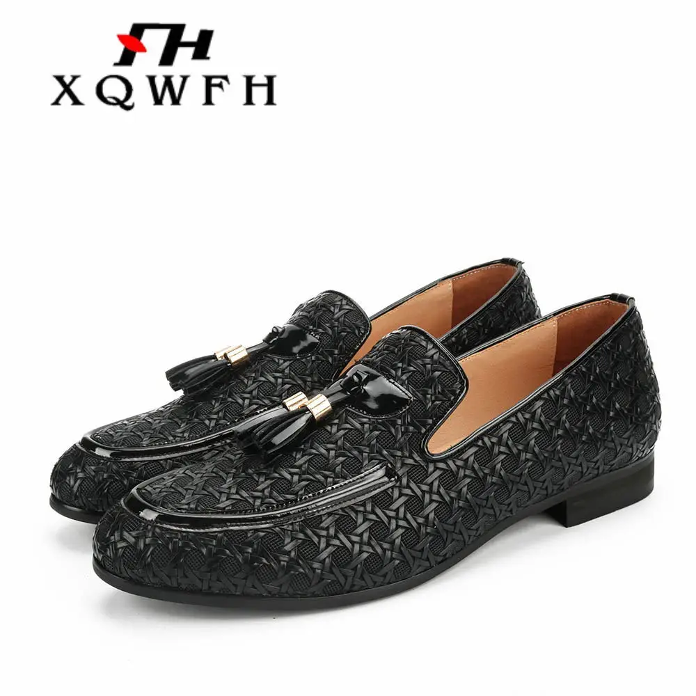 XQWFH Men Wedding And Party Shoes Luxury Brand Braid Leather Casual Driving Men Loafers