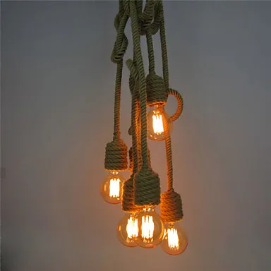 

6 Heads American Retro Loft Industrial Pendant Light Fixtures Bar Caffe Edison Style Vintage Hemp Rope Lamp Lampara Colgante